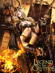  armor azazel boots fire legend_of_the_cryptids long_hair silver_hair sitting skull sword 