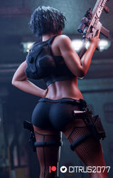  1girls 3d 3d_(artwork) 3dx ass backpack bare_midriff black_hair blender blender_(software) blizzard_entertainment breasts breasts_out citrus2077 dark-skinned_female dark_skin egyptian female female_focus female_only fishnets fully_clothed gun holding_weapon holster nipples overwatch pharah pinup pinup_pose pistol rear_view rifle short_hair solo standing tagme tattoo thigh_holster topless trigger_discipline voluptuous 