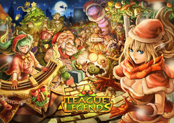  &gt;_&lt; 6+boys 6+girls :&lt; absurdres alternate_costume amumu aqua_hair baron_nashor bell blonde_hair blue_eyes breasts bristle brother_and_sister caitlyn_(league_of_legends) christmas cleavage closed_eyes commentary_request copyright_name elbow_gloves elise_(league_of_legends) evelynn_(league_of_legends) fiora_(league_of_legends) full_moon garen_(league_of_legends) gift gloves gradient_hair gragas hat heart heart-shaped_eyes hecarim heimerdinger highres hood instrument janna_(league_of_legends) karma_(league_of_legends) karthus katarina_(league_of_legends) kog&#039;maw korean_commentary lantern league_of_legends logo long_hair lulu_(league_of_legends) lux_(league_of_legends) maokai medium_breasts moon multicolored_hair multiple_boys multiple_girls open_mouth oz_(gerbera7) photoshop_(medium) pointy_ears purple_eyes purple_hair red_eyes ribbon santa_costume santa_gragas santa_hat scarf sejuani shen_(league_of_legends) short_hair siblings sign silent_night_sona slay_belle_katarina sleigh sona_(league_of_legends) star_(symbol) striped swain_(league_of_legends) swain_(legacy) talon_(league_of_legends) tears teemo teeth thighhighs tongue tree veigar vi_(league_of_legends) wreath 