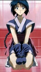  black_eyes blue_eyes blush braid female japanese_clothes kneeling makimachi_misao naked_eyes rurouni_kenshin screencap sexual_head solo_focus xxx 