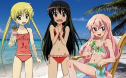  3girls beach bikini louise_fran&ccedil;oise_le_blanc_de_la_valli&egrave;re mizugi photoshop pink_hair shakugan_no_shana tagme zero_no_tsukaima 