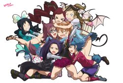  &gt;_&lt; 6+girls :d animal_ears aria_gakuen_school_uniform bad_id bad_pixiv_id bat_wings black_panties blue_hair brown_hair cat_ears cat_tail closed_eyes glasses half_updo hanasaki_tsubomi hand_under_clothes hand_under_shirt harem heartcatch_precure! highres houjou_hibiki houjou_sakura hummy_(suite_precure) jaga_note kurokawa_eren kurumi_erika long_hair minamino_kanade multiple_girls nishijima_waon oerba_yun_fang open_mouth panties precure purple_hair red_hair red_panties school_uniform seiren_(suite_precure) shirt short_hair side-tie_panties smile suite_precure tail twintails underwear wings xd yuri 