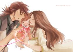  1boy 2girls aged_down brown_hair closed_eyes commentary_request dress facial_hair family father_and_daughter hands_on_own_face heart heart_of_string kaburagi_kaede kaburagi_t._kotetsu kaburagi_tomoe lolicon long_hair mochi_mocchi mother_and_daughter multiple_girls necktie short_hair side_ponytail socks stubble tiger_&amp;_bunny transparent_background vest waistcoat yellow_eyes 