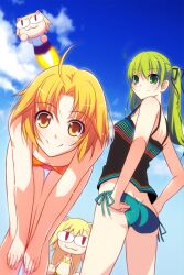  4girls aotsuki_takao bikini green_eyes green_hair hibino_hibiki katsuragi_chikagi looking_at_viewer mahou_tsukai_no_hako multiple_girls neco-arc orange_eyes orange_hair sugata_sunao swimsuit tank_top tsukihime type-moon 