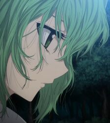  anime_screenshot eyelashes female green_eyes green_hair ichiban_ushiro_no_daimaou korone_(ichiban_ushiro_no_daimaou) messy_hair profile solo 