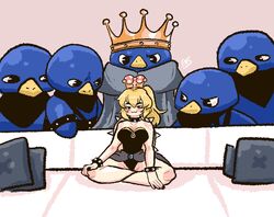  1girls 5boys :3 big_breasts blonde_hair bowsette choker crown female female_focus imminent_rape king_penguin_(mario_movie) mario_(series) meme mob_face new_super_mario_bros._u_deluxe nintendo penguin_(mario) piper_perri_surrounded royal_slut royalty salaciouspeachy super_mario_bros. super_mario_bros._(2023_film) uwu 