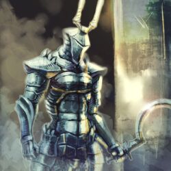  1boy armor demon&#039;s_souls helmet imageboard_desourced male_focus non-web_source photoshop_(medium) shotel solo sword weapon yurt_the_silent_chief 