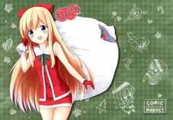  6+girls :d akaza_akari antlers blonde_hair blue_eyes bow candy candy_cane chibi chibi_inset christmas_tree commentary_request double_bun food funami_yui gift gloves hair_bun hairbow heart holding holding_sack horns ikeda_chitose long_hair multiple_girls nagimi open_mouth sack santa_costume smile standing star_(symbol) sugiura_ayano tail toshinou_kyouko yoshikawa_chinatsu yuru_yuri 