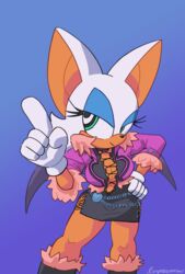  anthro bat breasts cleavage clothed clothing cosplay female gesture hand_gesture hi_res king_of_fighters loopersum mammal pointing rouge_the_bat sega shermie snk solo sonic_the_hedgehog_(series) teal_eyes wings 