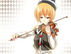  bad_id bad_pixiv_id blonde_hair bow_(music) female hat instrument lunasa_prismriver short_hair solo touhou upper_body violin yappen yellow_eyes 