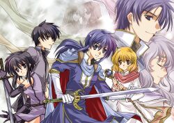  4boys 4girls armor black_hair blonde_hair blush brother_and_sister brown_eyes cape circlet closed_eyes commentary_request deirdre_(fire_emblem) elbow_gloves father_and_son fire_emblem fire_emblem:_genealogy_of_the_holy_war gloves headband husband_and_wife julia_(fire_emblem) julius_(fire_emblem) lana_(fire_emblem) larcei_(fire_emblem) long_hair morozumi_junka mother_and_daughter mother_and_son multiple_boys multiple_girls ponytail purple_eyes purple_hair robe scathach_(fire_emblem) seliph_(fire_emblem) short_hair shoulder_pads siblings sidelocks sigurd_(fire_emblem) smile staff sword tyrfing_(fire_emblem) weapon 