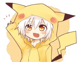  blush chibi commentary_request female izayoi_sakuya oerba_yun_fang open_mouth pikachu pokemon red_eyes short_hair smile solo tosura-ayato touhou white_hair 