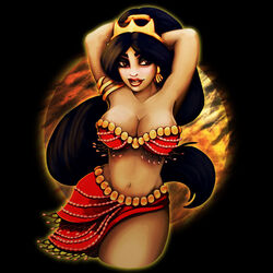  1girls aladdin arabian armpits arms_behind_head belly_dancer belly_dancer_outfit black_hair brown_eyes cellnoir cleavage dancer dancer_outfit disney disney_princess evil_queen_jasmine female female_only fully_clothed harem_girl harem_outfit large_breasts middle_eastern middle_eastern_clothing middle_eastern_female persian persian_female princess_jasmine sarong slave slave_outfit slavegirl solo thick_thighs tired_eyes 