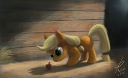  apple applejack_(mlp) blonde_hair earth_pony equid equine female feral food freckles friendship_is_magic fruit green_eyes hair hasbro hay horse mammal my_little_pony plant pony quadruped raikoh-illust shadow solo tail wood young 