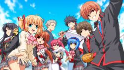  4boys 6+girls baseball_bat baseball_mitt bow commentary_request everyone feline highres inohara_masato kamikita_komari kurugaya_yuiko lennon little_busters! little_busters!_school_uniform miyazawa_kengo multiple_boys multiple_girls naoe_riki natsume_kyousuke natsume_rin nishizono_mio noumi_kudryavka photoshop_(medium) pink_bow saigusa_haruka school_uniform umbrella zen_(kamuro) 