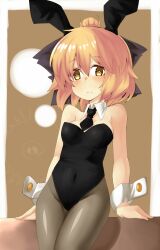  animal_ears backbeard bad_id bad_pixiv_id bare_shoulders black_pantyhose blonde_hair blush bow breasts cameo cleavage detached_collar fake_animal_ears female gegege_no_kitarou hairbow hati105 highres kurodani_yamame necktie pantyhose playboy_bunny ponytail rabbit_ears short_hair small_breasts solo touhou wrist_cuffs yellow_eyes 