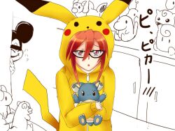  blastoise charmander clefairy disney doll dratini eevee elite_four female glasses jigglypuff kanna_(pokemon) mickey_mouse nintendo pikachu pokemon raichu red_eyes red_hair slowbro 