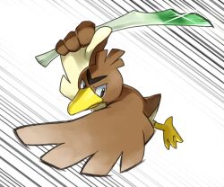  bird farfetch&#039;d good_frog leek nintendo no_humans pokemon simple_background spring_onion vegetable wings 