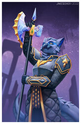  absurd_res anthro armor axe beak border capcom clothed clothing digital_media_(artwork) fantasy_weapon fingers flying_wyvern hi_res holding_object holding_weapon jakeseeker male melee_weapon monster_hunter nargacuga night poleaxe simple_background solo standing star vayhl&#039;ayne_(vahlyance) weapon white_border 