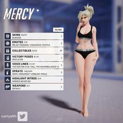  1girls 3d alternate_costume blacked blacked_clothing blonde_hair currysfm english_text female female_only gameplay_mechanics mercy overwatch solo text 