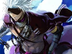  1boy chousokabe_motochika_(sengoku_basara) commentary_request eyepatch joka_(night_gate) male_focus sengoku_basara solo white_hair 