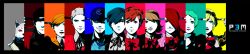  5boys 5girls aegis_(persona) amada_ken aragaki_shinjirou bad_id bad_pixiv_id brack-box9 hair_over_one_eye highres iori_junpei kirijou_mitsuru koromaru_(persona) mochizuki_ryouji multiple_boys multiple_girls persona persona_3 persona_3_portable sanada_akihiko school_uniform shiomi_kotone weapon wide_image yamagishi_fuuka yukari_takeba yuuki_makoto_(persona_3) 