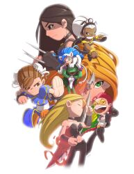  6+girls :p ahoge animal_hands capcom chibi choker chun-li clenched_teeth crimson_viper crop_top dax_gordine devil_may_cry_(series) double_bun felicia_(vampire) fighting_stance glasses hair_bun jennifer_walters marvel marvel_vs._capcom marvel_vs._capcom_3 multiple_girls open_mouth phoenix_(x-men) photoshop_(medium) she-hulk smile storm_(x-men) street_fighter teeth tongue tongue_out trish_(devil_may_cry) vampire_(game) weapon x-23 