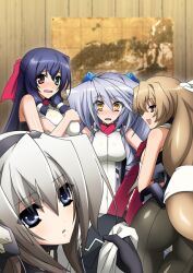  4girls aoi_kimi asama_tomo ass blue_hair blush breasts brown_hair horizon_ariadust kyoukai_senjou_no_horizon kyoukaisenjou_no_horizon multiple_girls nate_mitotsudaira naughty_face neito_mitotsudaira official_art silver_hair 