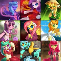  6+girls animal applejack_(mlp) aqua_hair bindi blonde_hair blue_eyes blue_hair celestia_(my_little_pony) character_name chinese_clothes chinese_text closed_eyes clothed_animal fluttershy_(mlp) freckles furrification furry furry_female golden_harvest green_eyes hindi_text horse_girl indian indian_clothes korean_clothes korean_text ladygt93 long_hair low-tied_long_hair luna_(my_little_pony) lyra_heartstrings multicolored_hair multiple_girls my_little_pony my_little_pony:_friendship_is_magic orange_eyes orange_hair pink_eyes pink_hair purple_eyes purple_hair rarity_(my_little_pony) school_uniform siblings sisters spike_(my_little_pony) strawberry_sunrise streaked_hair twilight_sparkle_(mlp) vietnamese_text 