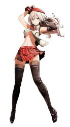  alisa_ilinichina_amiella alternate_legwear armpits bare_shoulders beret boots breasts elbow_gloves female fingerless_gloves gloves god_eater god_eater_2:_rage_burst hat kurumi_kobayashi long_hair medium_breasts navel open_clothes open_shirt plaid plaid_skirt shirt skirt solo thigh_boots thighhighs white_hair zettai_ryouiki 