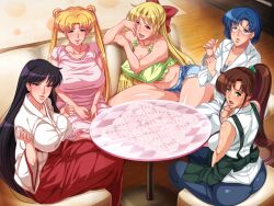  1024x768 5girls adult aino_minako apron artist_request bishoujo_senshi_sailor_moon black_hair blonde_hair blue_eyes blue_hair blush bow breasts brown_hair couch denim dress glasses green_eyes hair_bobbles hair_ornament hairbow hino_rei huge_breasts japanese_clothes jeans kimono kino_makoto labcoat large_breasts long_hair mario_(artist) miko mizuno_ami multiple_girls older open_mouth pants pink_dress plump ponytail purple_eyes sailor_mercury shirt short_hair shorts sitting smile table tag_request tank_top team-tanabe tsukino_usagi twintails wallpaper white_shirt 