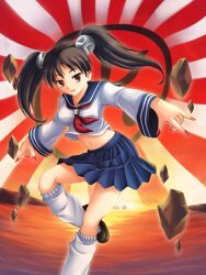  black_hair command_and_conquer empire_of_rising_sun japan knee_socks morning rock school_uniform schoolgirl shoes skirt tagme twintails yuriko_omega 