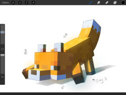  ambiguous_gender bent_over canid canine digital_media_(artwork) feral fox hi_res looking_at_viewer mammal microsoft microsoft_paint_(artwork) minecraft mojang pixel_(artwork) raised_tail raviolicraft simple_background solo tail xbox_game_studios 