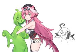  3girls ahoge animal_ear_fluff animal_ears beret blush breasts brown_hair colored_skin dasdokter gigi_murin goggles green_skin hat hololive hololive_english hug large_breasts long_hair monster_girl multicolored_hair multiple_girls open_mouth panther_ears panther_girl panther_tail pink_hair raora_panthera see-through_body short_hair slime_girl smile streaked_hair tail two-tone_hair virtual_youtuber white_background yellow_eyes 