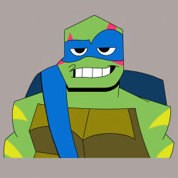  1:1 absurd_res animal_humanoid anthro athletic athletic_anthro athletic_male bandage blue_mask green_body green_skin grey_background happy hi_res humanoid leonardo_(rottmnt) leonardo_(tmnt) male mask radiosonic94 reptile reptile_humanoid rise_of_the_teenage_mutant_ninja_turtles scales scalie scalie_humanoid shell simple_background smile smiley_face solo squinted_eyes teenage_mutant_ninja_turtles teeth turtle turtle_humanoid yellow_marks 