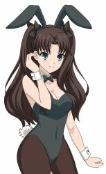  brown_hair bunny_ears bunny_tail bunnysuit cleavage cosplay fate/stay_night fate_(series) hfxpins tohsaka_rin 