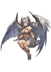  blue_eyes female female_only floating looking_at_viewer lustrix original_character sharmeota silver_hair smiling wings 