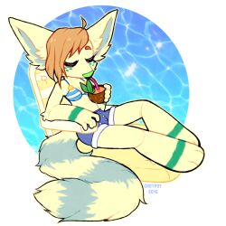  2016 3_toes 5_fingers alpha_channel anthro arm_tuft artist_name beach_chair bent_arm bent_legs beverage blue_bottomwear blue_bra blue_clothing blue_inner_ear blue_shorts blue_stripes blue_underwear bottomwear bra breasts button_(fastener) canid canine cheek_tuft chotpot cleavage closed_eyes clothed clothing coconut coconut_drink dated digital_drawing_(artwork) digital_media_(artwork) drinking drinking_straw drupe_(fruit) eyebrows facial_tuft feet female fender_(toxicolgys) fennec_fox fingers fluffy fluffy_tail food fox freckled_face freckles fruit fur green_nose green_stripes hair long_tail mammal orange_eyebrows orange_hair pattern_bra pattern_clothing pattern_topwear pattern_underwear plant shorts simple_background sitting solo striped_arms striped_bra striped_clothing striped_legs striped_topwear striped_underwear stripes tail text toes topwear transparent_background true_fox tuft underwear water_background year yellow_body yellow_fur yellow_tail 