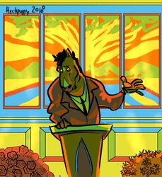  2018 anthro black_hair bojack_horseman bojack_horseman_(character) chapel clothing equid equine flower funeral hair heckpuppy hi_res horse lectern male mammal necktie netflix plant signature solo stained_glass suit 