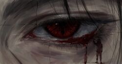  1boy black_hair blood blood_from_eyes eye_focus eyelashes highres male_focus mekachineko naruto naruto_(series) red_eyes sharingan solo uchiha_itachi 