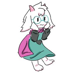  anthro bovid brush caprine clothing deltarune eyewear floppy_ears fur glasses goat heart_symbol hi_res horn humanoid male mammal milin_goatmonsto paws ralsei robe scarf simple_background solo undertale_(series) white_body white_fur 