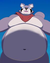  absurd_res anthro belly big_belly ghostshiny grey_body hi_res indigo_park kerchief kerchief_only male mammal moobs mostly_nude navel neckerchief neckerchief_only overweight overweight_male procyonid raccoon rambley_raccoon solo 