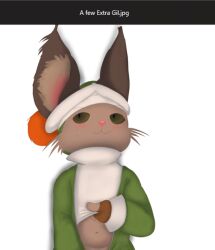  antennae_(anatomy) anthro blush bodily_fluids clothing final_fantasy final_fantasy_tactics_advance_2 final_fantasy_xii fingerless_gloves gloves handwear hat headgear headwear implied_nudity long_sleeves looking_at_viewer low_res male mammal moogle nono_(final_fantasy) pom_antennae rabbit_ears simple_background solo square_enix sweat twerpishimp whiskers white_background 