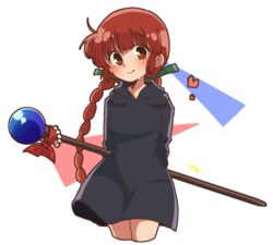  bad_id bad_pixiv_id black_robe braid brown_eyes brown_hair commentary_request female heart holding holding_staff kukuri_(mahoujin_guruguru) looking_at_viewer mahoujin_guruguru mikuzu_4869 robe simple_background smile solo staff standing twintails white_background 