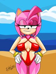  absurd_res amy_rose anthro archie_comics bedroom_eyes big_breasts bikini bikini_bottom bikini_top breasts clothing curvy_figure eroticgaze female hand_on_hip hi_res narrowed_eyes pink_body seductive sega simple_background smile solo sonic_the_hedgehog_(archie) sonic_the_hedgehog_(comics) sonic_the_hedgehog_(series) swimwear two-piece_swimsuit 