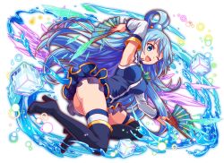  :d anime_coloring aqua_(konosuba) aqua_eyes aqua_hair arm_behind_head armpits artist_request ass bare_shoulders big_hair blue_footwear blue_outline blue_shirt blue_skirt blue_trim boots bow breasts bright_pupils crash_fever cube detached_sleeves dutch_angle eyelashes female floating_hair folding_fan frilled_skirt frills full_body game_cg green_bow hair_bobbles hair_ornament half_updo hand_fan happy high_heel_boots high_heels holding holding_fan impossible_clothes kono_subarashii_sekai_ni_shukufuku_wo! large_breasts layered_skirt light_particles long_hair long_sleeves looking_at_viewer microskirt no_panties number_print numbered official_art official_style one_eye_closed open_mouth outline pleated_skirt print_thighhighs red_outline see-through_skirt_layer shirt shirt_bow short_ponytail sidelocks simple_background skirt sleeveless sleeveless_shirt smile solo square square_print straight_hair tachi-e thighhighs third-party_source transparent_background twisted_torso very_long_hair water_drop white_thighhighs white_trim yellow_trim 