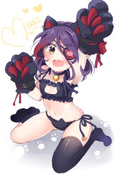  animal_ear_hairband animal_ears animal_hands arm_up armpits asymmetrical_legwear bare_shoulders bell black_bra black_choker black_pantyhose black_socks black_thighhighs blush bra breasts brown_eyes cat_cutout cat_ear_hairband cat_ear_panties cat_ears cat_lingerie character_name chocho_(homelessfox) choker cleavage_cutout clothing_cutout collarbone dot_nose eyepatch fake_animal_ears female footprints frilled_bra frills full_body gloves hair_between_eyes hairband hand_up hayasaka_mirei heart idolmaster idolmaster_cinderella_girls idolmaster_cinderella_girls_starlight_stage jingle_bell looking_at_viewer meme_attire midriff multicolored_hair navel neck_bell oerba_yun_fang open_mouth panties pantyhose paw_gloves purple_hair red_hair short_hair shy side-tie_panties single_thighhigh sitting small_breasts socks solo streaked_hair thighhighs two-tone_gloves two-tone_hairband underwear underwear_only uneven_legwear wariza wavy_hair 