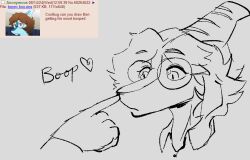  4chan anthro benjamin_mcknight boop cavemanon_studios coolbug dinosaur english_text eyewear glasses hadrosaurid hair headshot_portrait i_wani_hug_that_gator male monochrome nose_boop ornithischian ornithopod parasaurolophus portrait prehistoric_species reptile round_glasses scalie solo text 