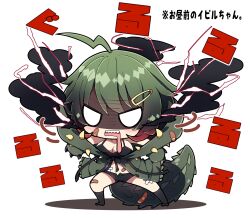  ahoge bandaid bandaid_on_leg bandaid_on_stomach bandaid_on_tail bare_shoulders black_camisole black_shorts black_socks breasts camisole cleavage collarbone commentary_request crossed_bandaids deviljho drooling electricity female gradient_hair green_hair green_jacket hair_ornament hairclip highres jacket large_breasts milkpanda monster_hunter_(series) mouth_drool multicolored_hair no_shoes open_mouth personification red_hair shaded_face shadow sharp_teeth short_shorts shorts simple_background socks solo tail teeth translation_request v-shaped_eyes white_background 