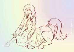  bound centaur clothed clothing covered_breasts dress equid equid_taur european_mythology female greek_mythology hair hooves horse_tail humanoid_face humanoid_hands humanoid_taur mammal mammal_taur mythology oracle_sphinx ponytail solo tail tail_tied taur 